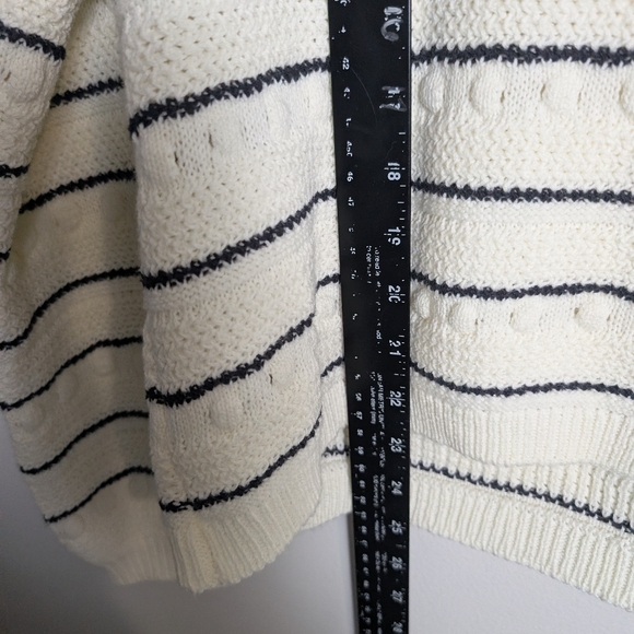 Marine Layer Crochet Top Sara Scalloped Neckline White Black Stripe Sz L - Picture 8 of 10
